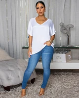 Sannela White Silky V-Neckline Top