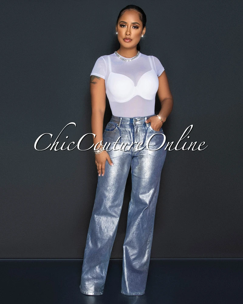 Raissa Denim Silver Foil Wide Jeans