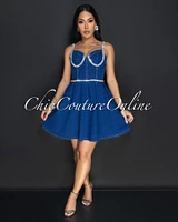 Norina Dark Denim Rhinestones Sweetheart Dress