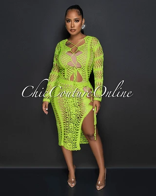 *Domna Green Crochet Cover-Up Lace-Up Midi Dress