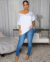 Sannela White Silky V-Neckline Top