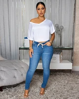 Sannela White Silky V-Neckline Top