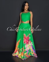 Roza Kelly-Green Floral Bustier & Maxi Skirt Set (10/3)