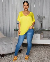 Sannela Yellow Silky V-Neckline Top