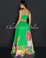 Roza Kelly-Green Floral Bustier & Maxi Skirt Set (10/3)