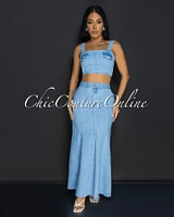 Zeya Light Denim Crop Top & Maxi Skirt Set