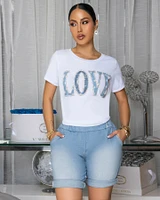 LOVE Off-White Tee Denim Top & Shorts Set