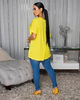Sannela Yellow Silky V-Neckline Top