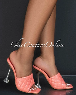 *Rafa Coral Quilted Upper Square Toe Clear Heels