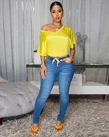 Sannela Yellow Silky V-Neckline Top