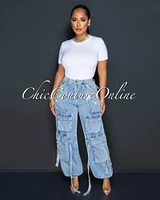 Odella Medium Blue Rhinestones Cargo Jeans