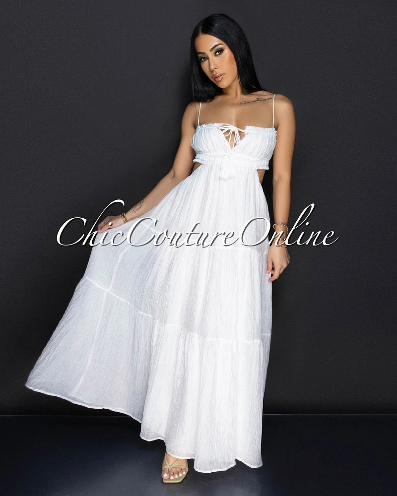 Aleana White Cut Out Ruffle Maxi Dress