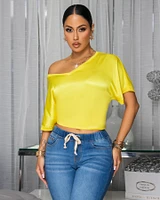 Sannela Yellow Silky V-Neckline Top