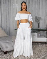 Andy White Smocked Crop Top & Wide Pants Set