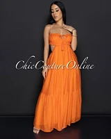 Aleana Orange Cut Out Ruffle Maxi Dress