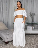 Andy White Smocked Crop Top & Wide Pants Set