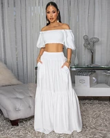 Andy White Smocked Crop Top & Wide Pants Set