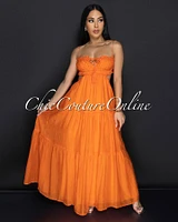 Aleana Orange Cut Out Ruffle Maxi Dress