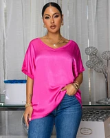 Sannela Fuchsia Silky V-Neckline Top