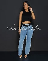 Allie Black Blue Denim Sporty Wide Legs Pants