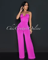 Lyla Fuchsia Snake Gold Accent Strapless Jumpsuit