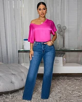 Sannela Fuchsia Silky V-Neckline Top