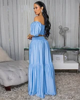Andy Light Blue Smocked Crop Top & Wide Pants Set