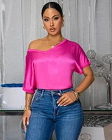 Sannela Fuchsia Silky V-Neckline Top