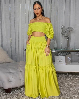 Andy Citron Smocked Crop Top & Wide Pants Set