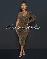 Josephine Black Gold Shimmer Mesh Sheer Dress