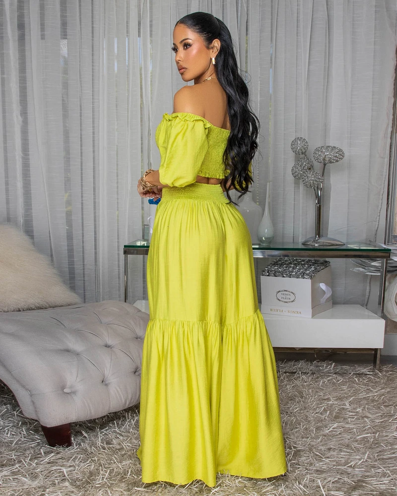 Andy Citron Smocked Crop Top & Wide Pants Set