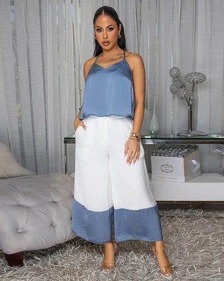 Pauline Slate Blue White Top & Capri Pants Set