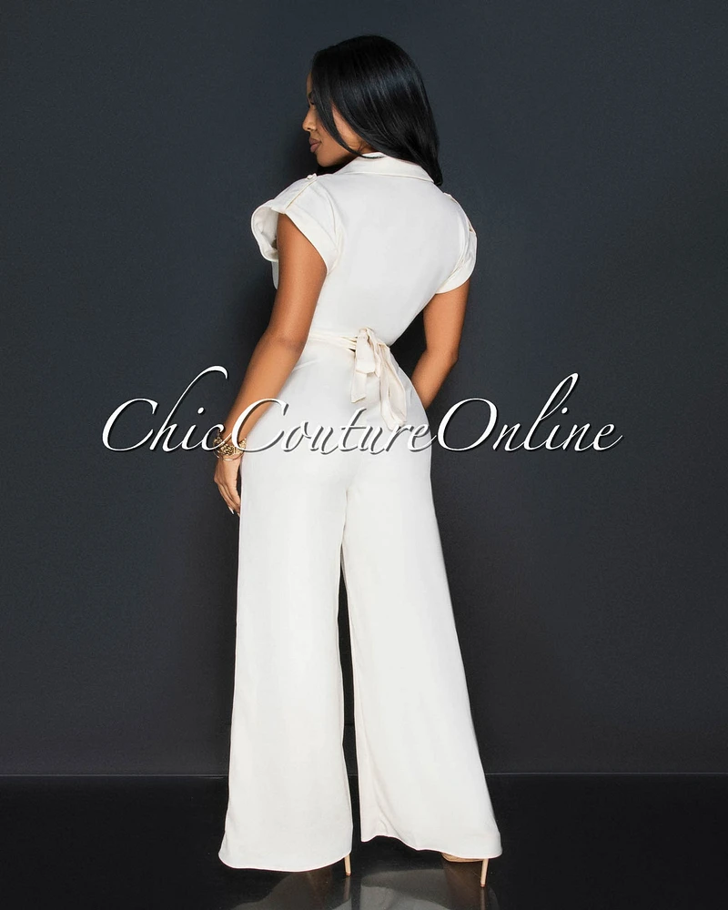 Silo Collared Cross Tie Top & Wide Legs Pants Set