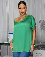 Sannela Forrest Green Silky V-Neckline Top