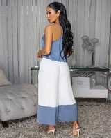 Pauline Slate Blue White Top & Capri Pants Set