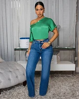 Sannela Forrest Green Silky V-Neckline Top