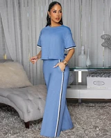 Emmalee Blue Chambray Top & Wide Pants Set