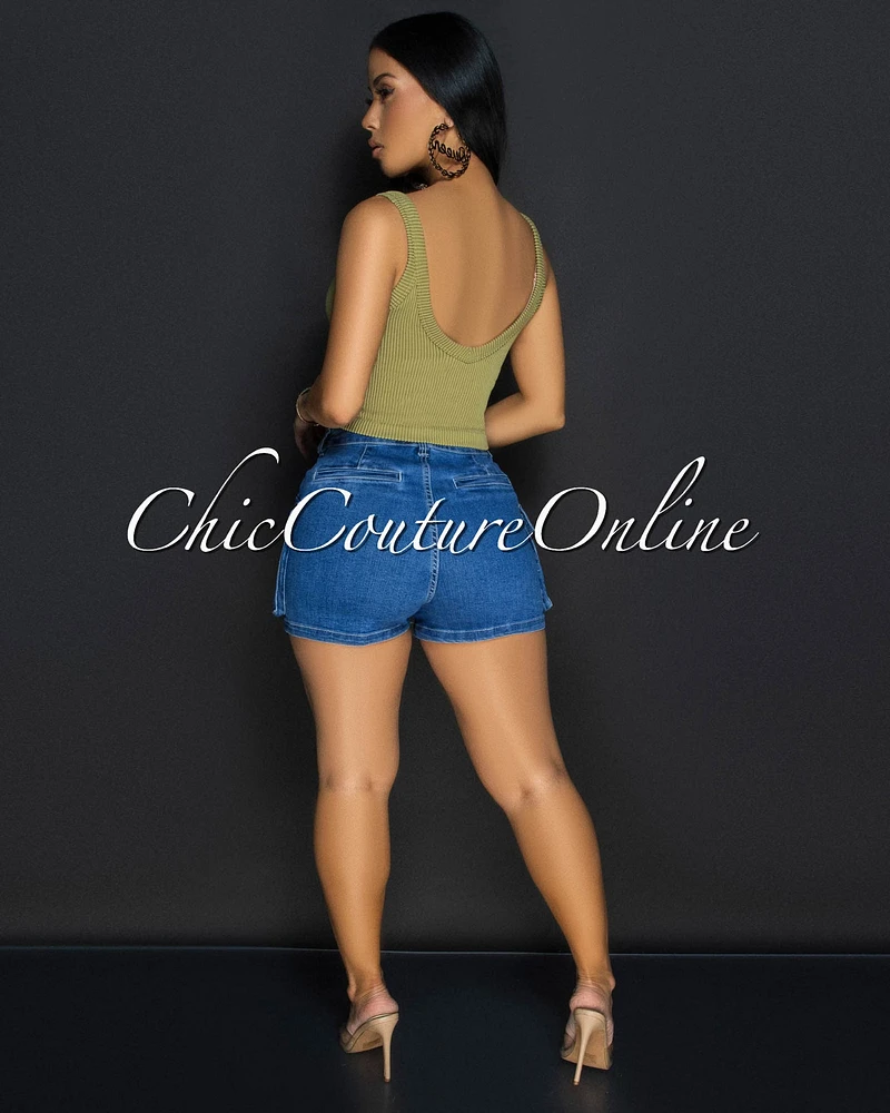 Lora Olive V Neck Ribbed Crop Top