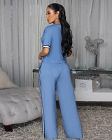 Emmalee Blue Chambray Top & Wide Pants Set