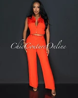 Koa Orange Sleeveless Cargo Top & Wide Legs Pants Set