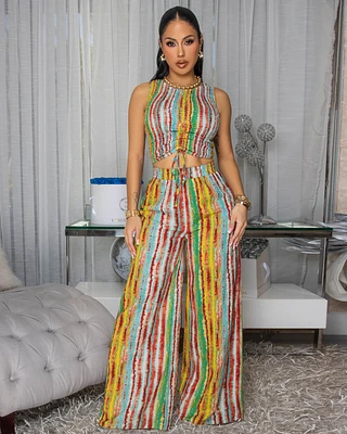 Jaquita Aqua Rust Multi-Color Print Pants Set