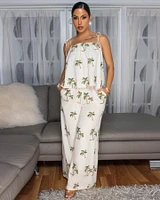 Anirah Cream Palm Tree Embroidery Top & Pants Set