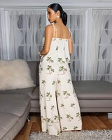 Anirah Cream Palm Tree Embroidery Top & Pants Set