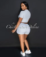 Monola Grey Ribbed Crop Top & Shorts Set