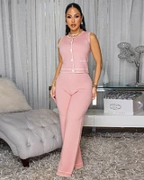 Samira Blush Cream Trim Knit Pants Set