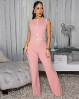Samira Blush Cream Trim Knit Pants Set