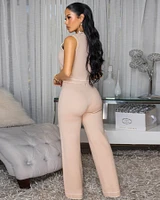 Samira Nude Cream Trim Knit Pants Set