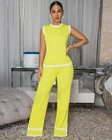 Evan Yellow White Trim Knit Pants Set
