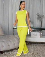 Evan Yellow White Trim Knit Pants Set