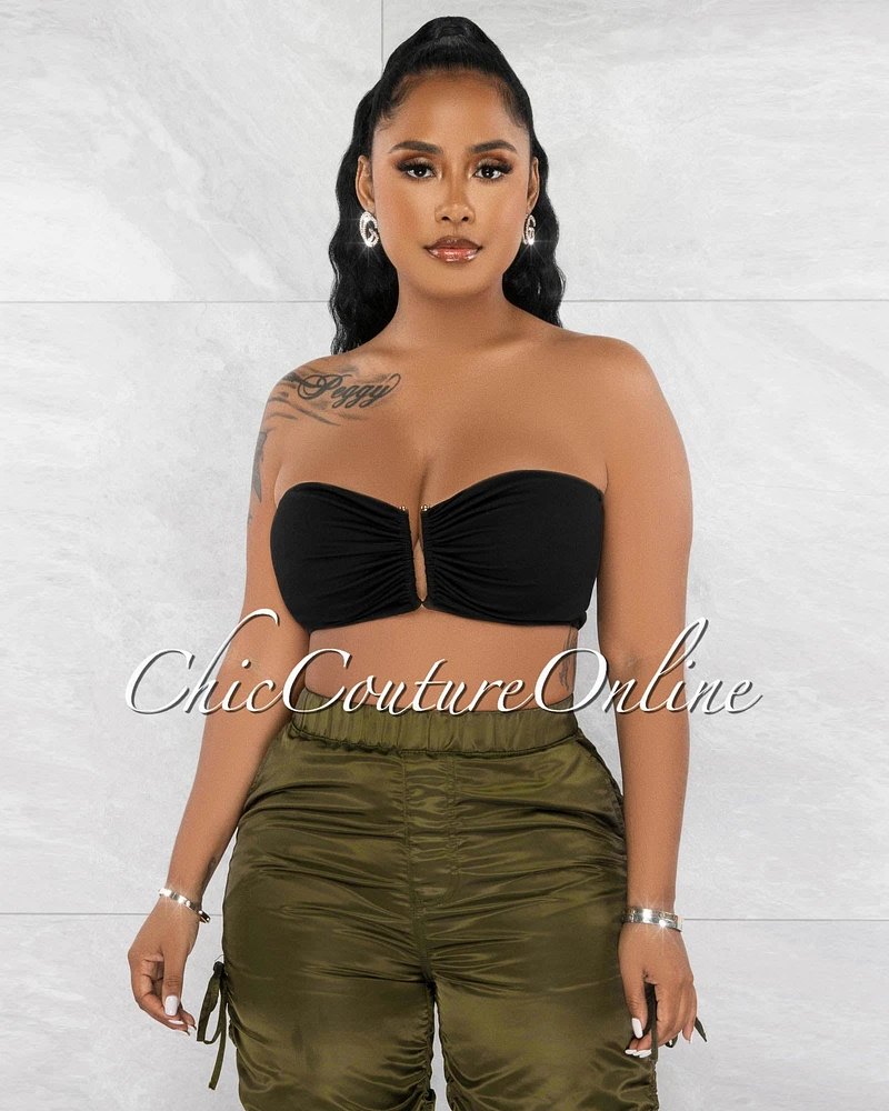 *Souly Black Gold V Neckline Accent Crop Top
